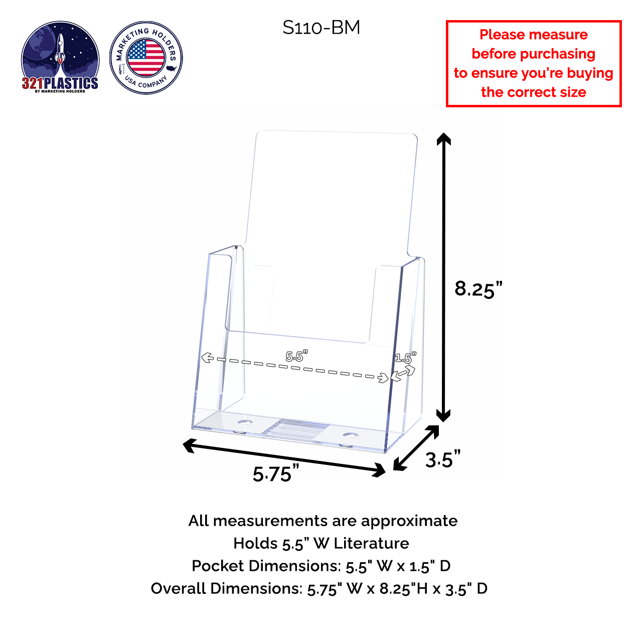 5.5"W Bifold Brochure Holder Countertop Booklet Display Stand