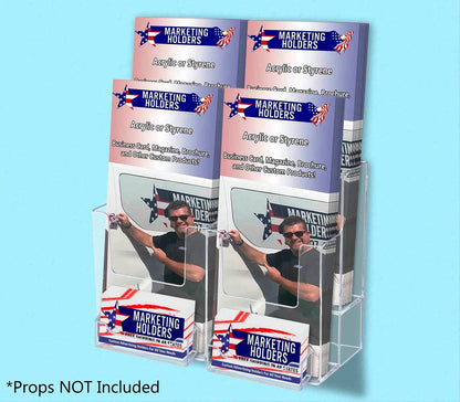 4"W Trifold Holder 2 Tier 4 Pocket with 2 Business Card Slots