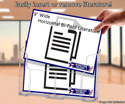 Nine Inch Wide Horizontal Bi Fold Brochure Literature Leaflet Holder Countertop Desktop