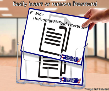 9"W Horizontal Bifold Brochure Leaflet Countertop Display Stand