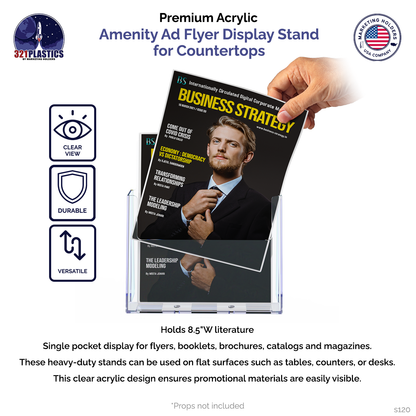 8.5"W Flyer Display Stand Slanted Countertop Ad Holder