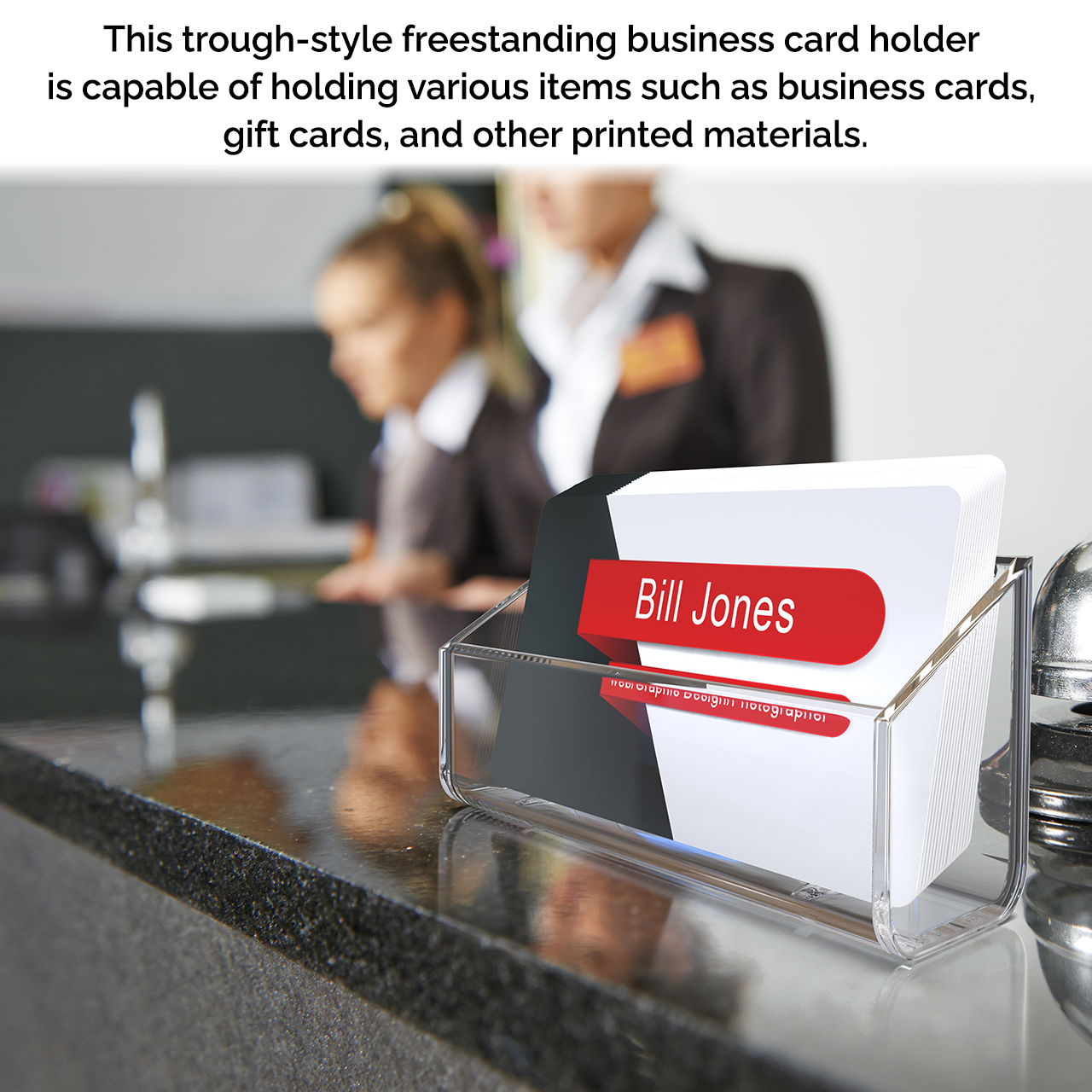 Business Card Holder Trough Style Clear Countertop Extra Capacity