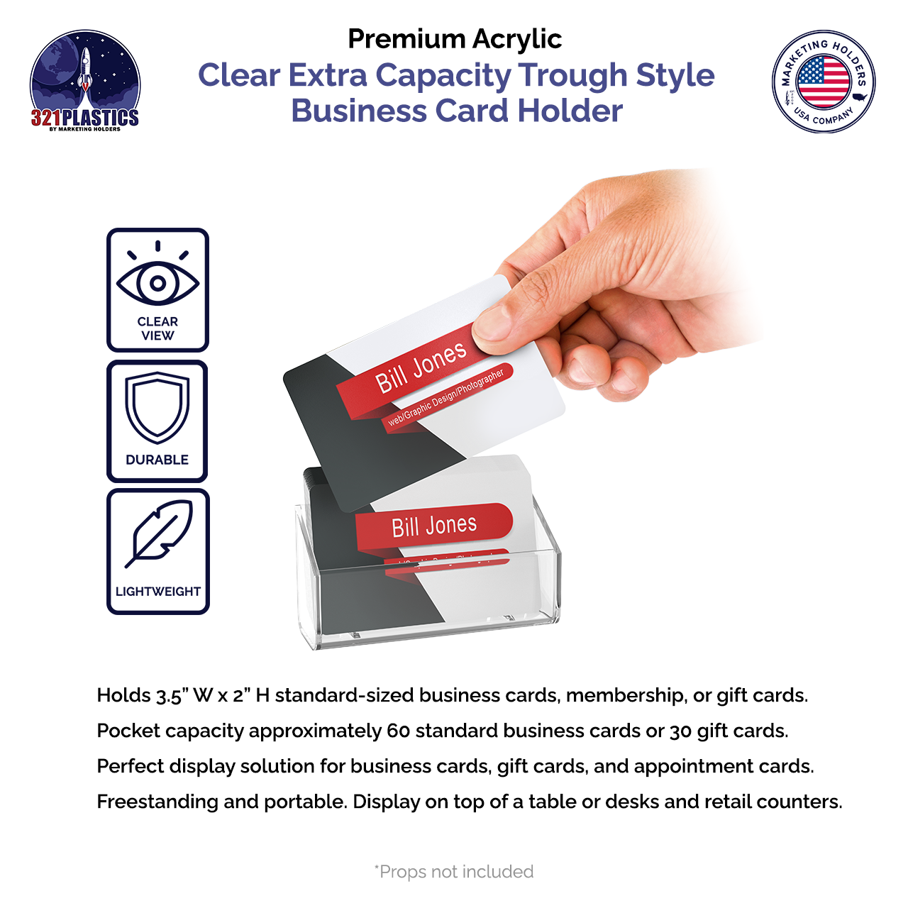 Business Card Holder Trough Style Clear Countertop Extra Capacity