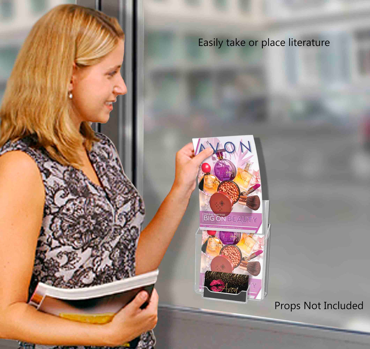 Suction Cup 5.5"W Bifold Brochure Holder with Card Pocket