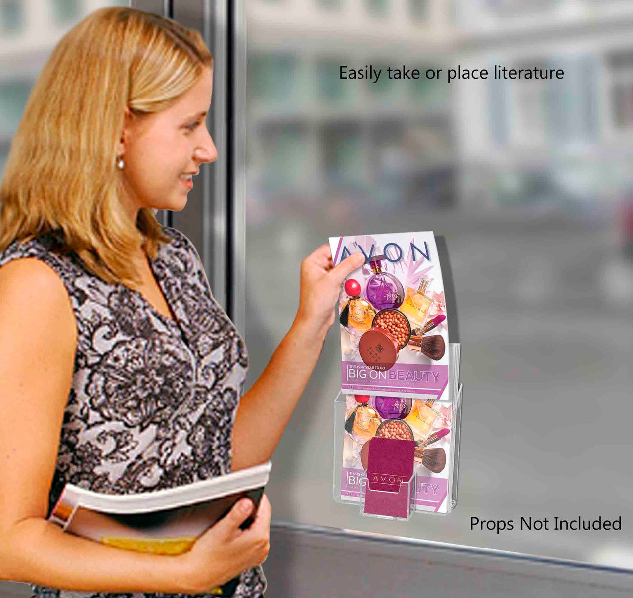 Suction Cup 5.5"W Bifold Brochure Holder with Card Pocket