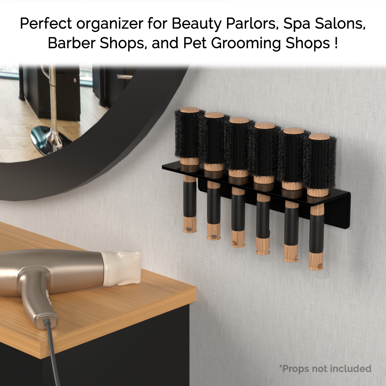 Round Brush Holder Black Acrylic with Hanging Hardware