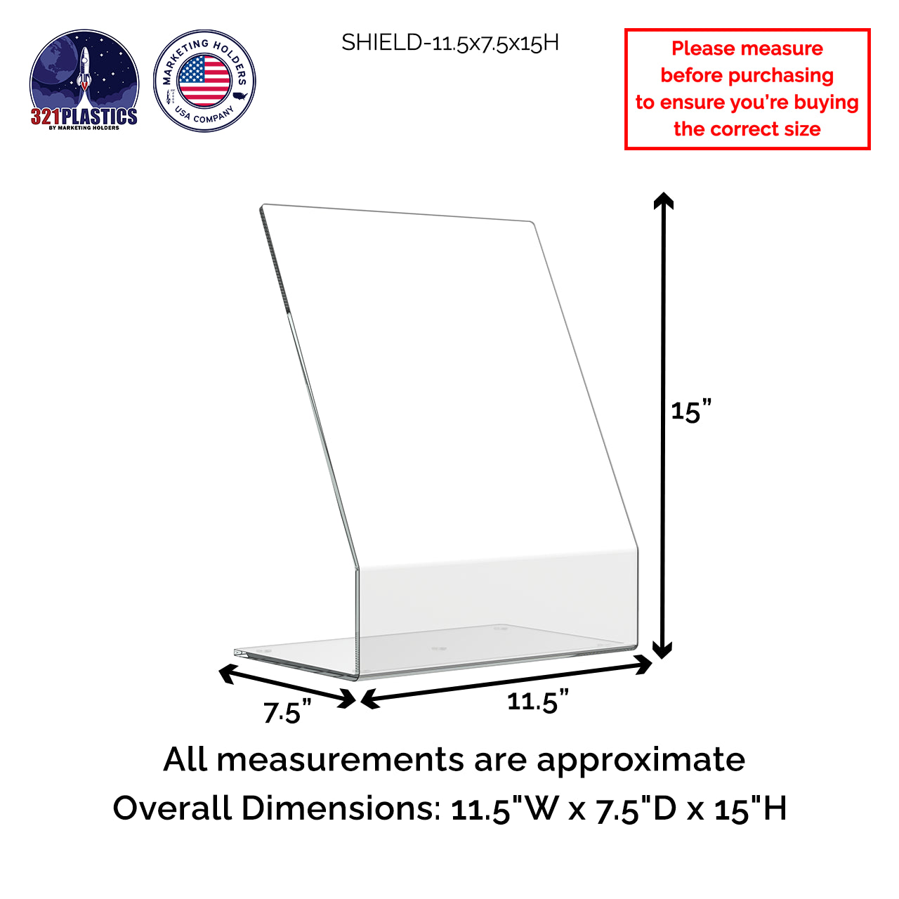 Safety Splash Shield 11.5"W x 15"H Freestanding Partition