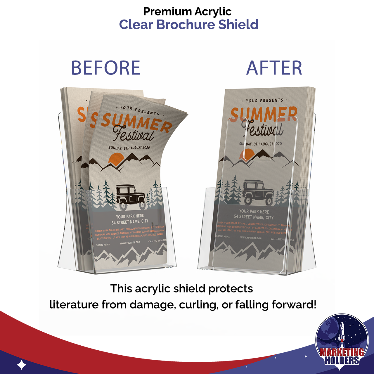 3.5"W x 7"H Brochure Shield Clear Stops Literature From Folding