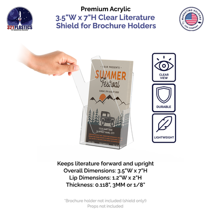 3.5"W x 7"H Brochure Shield Clear Stops Literature From Folding