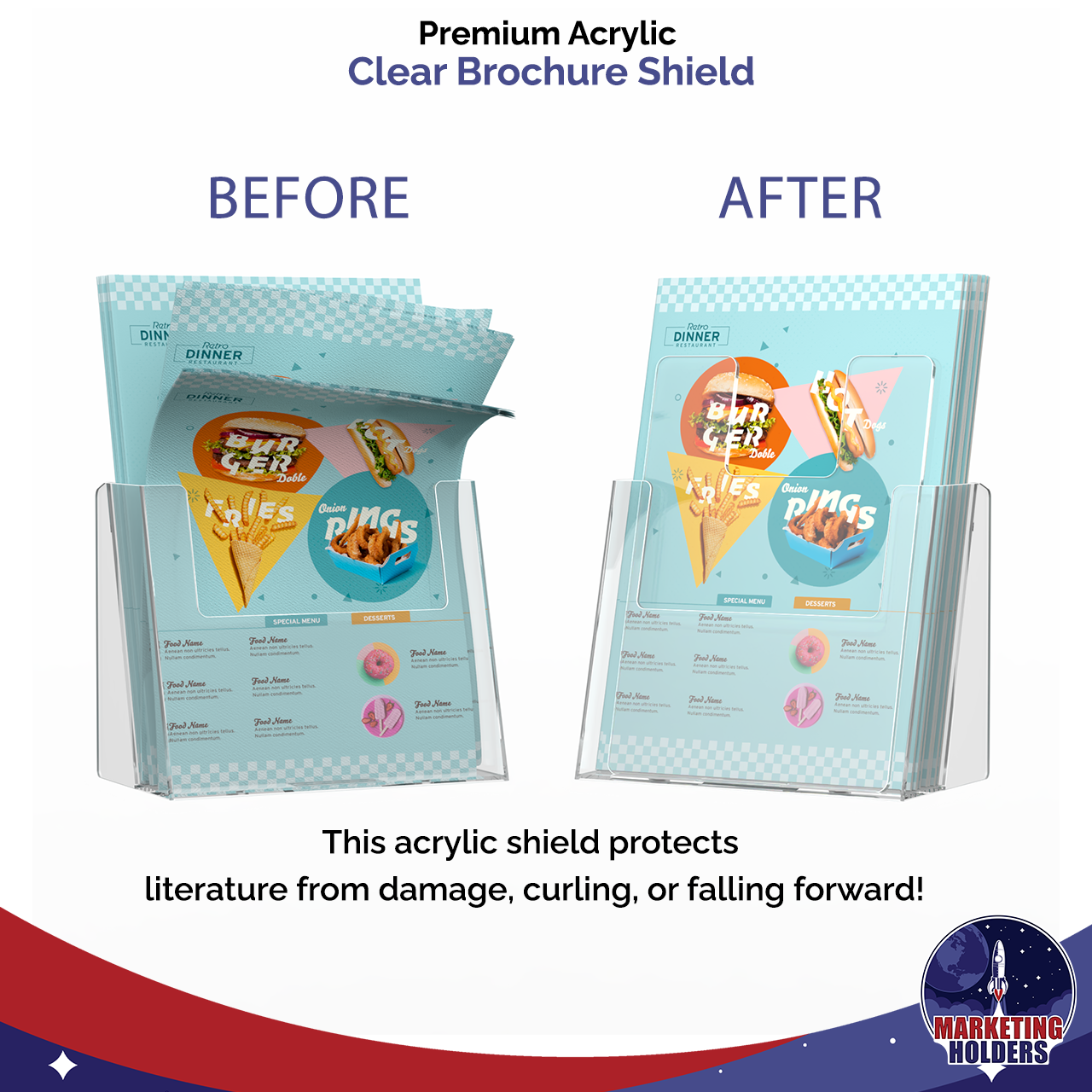 5"W x 7"H Brochure Shield Clear Stops Literature From Folding