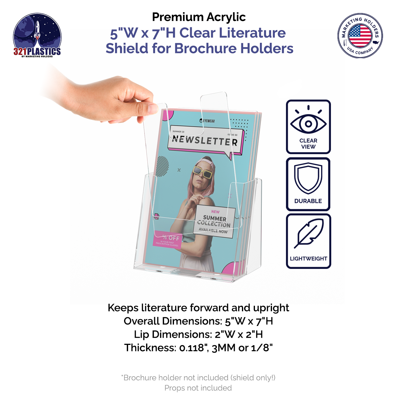 5"W x 7"H Brochure Shield Clear Stops Literature From Folding