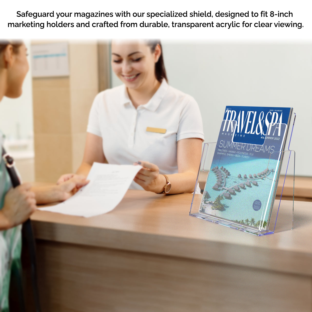 8"W x 9"H Clear Literature Shield Stops Handouts From Folding