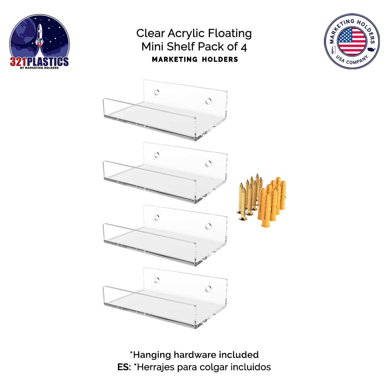 Clear Acrylic Floating Mini Shelves Pack of 4