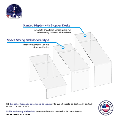Slanted Shoe Risers 3 Piece Retail Display Stands with Heel Stop