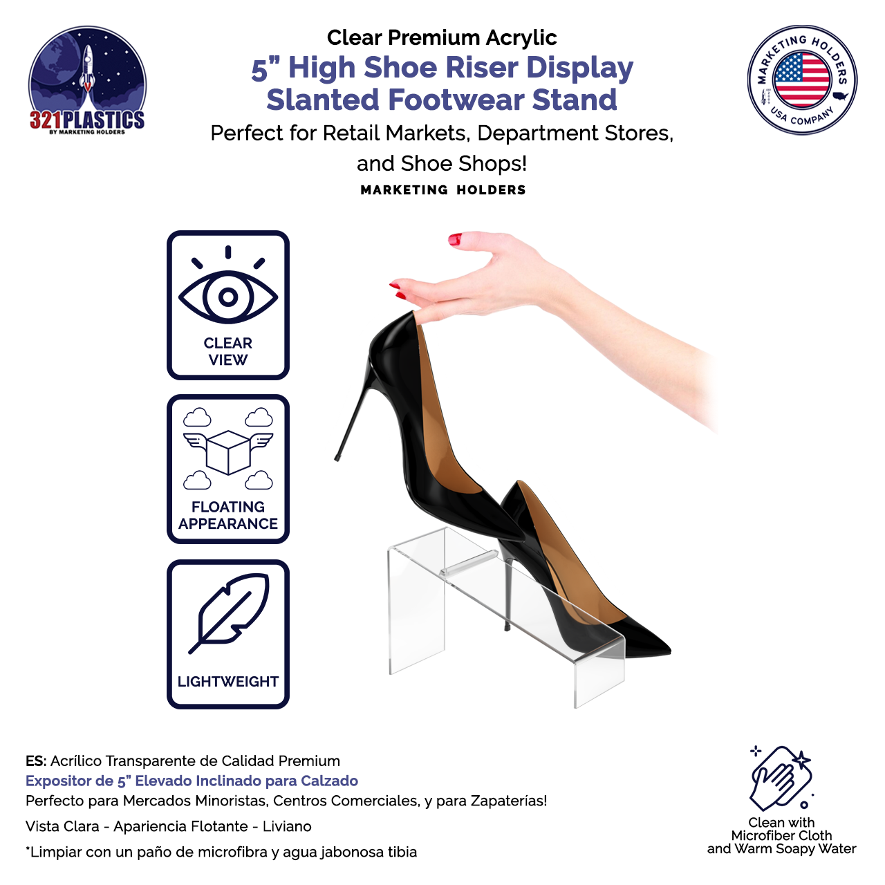 4" x  5" Shoe Riser  Acrylic Display Slanted Footwear Stand