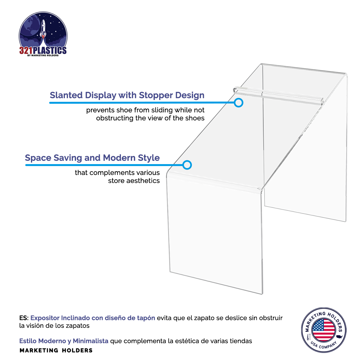 4" x 7" Shoe Riser Clear Acrylic Display Slanted Footwear Stand