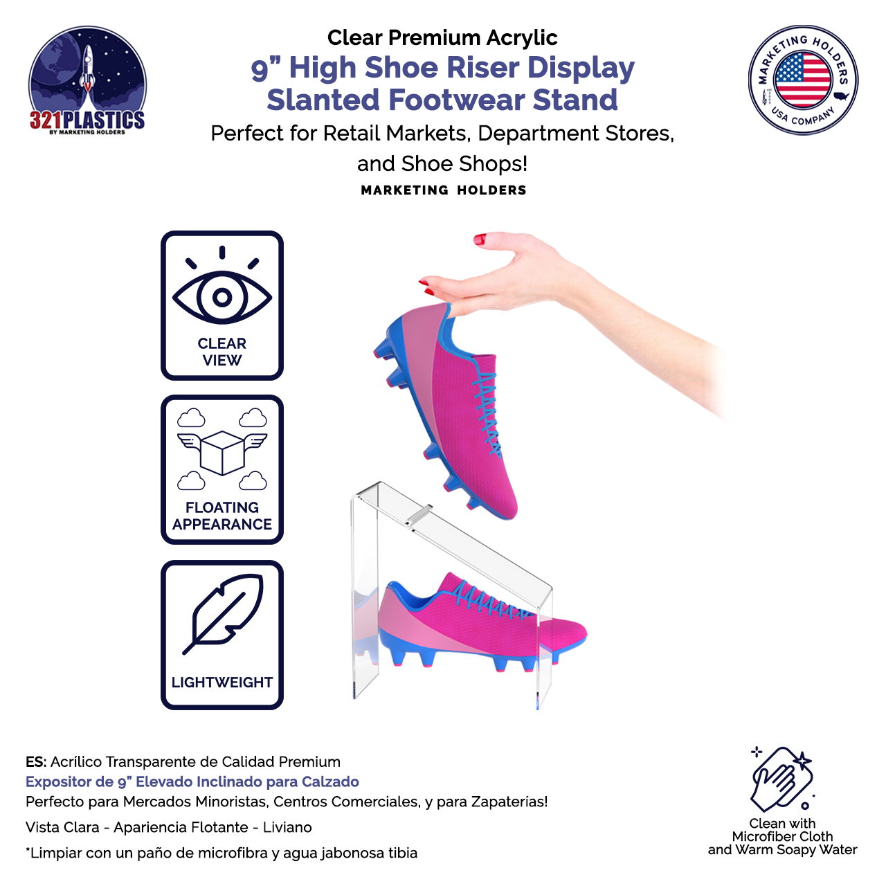 4" x 9" Shoe Riser Clear Slanted Footwear Pedestal Display Stand