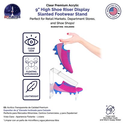 4" x 9" Shoe Riser Clear Slanted Footwear Pedestal Display Stand