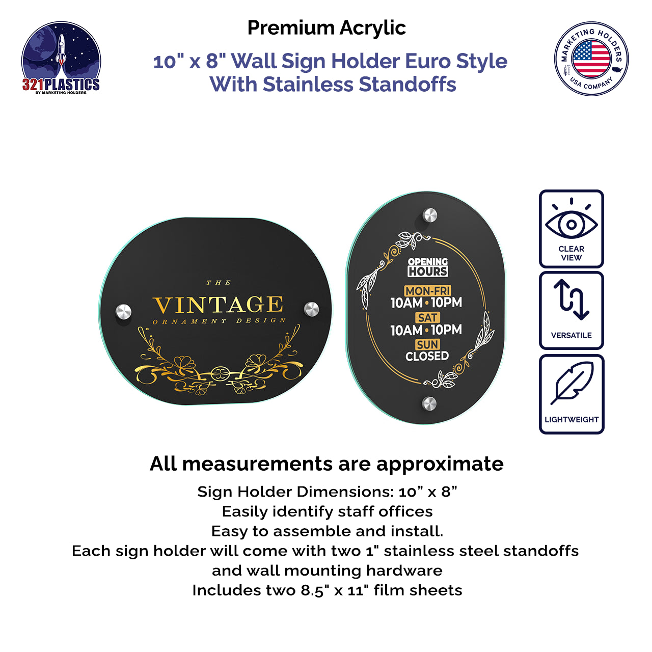 10" x  8" Wall Sign Holder Euro Style With Stainless Standoffs