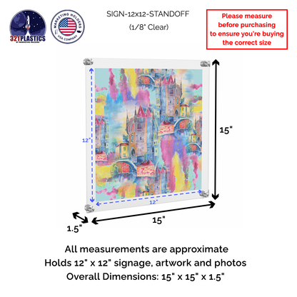 12" x 12" Wall Sign Holder Floating Graphic Image Display