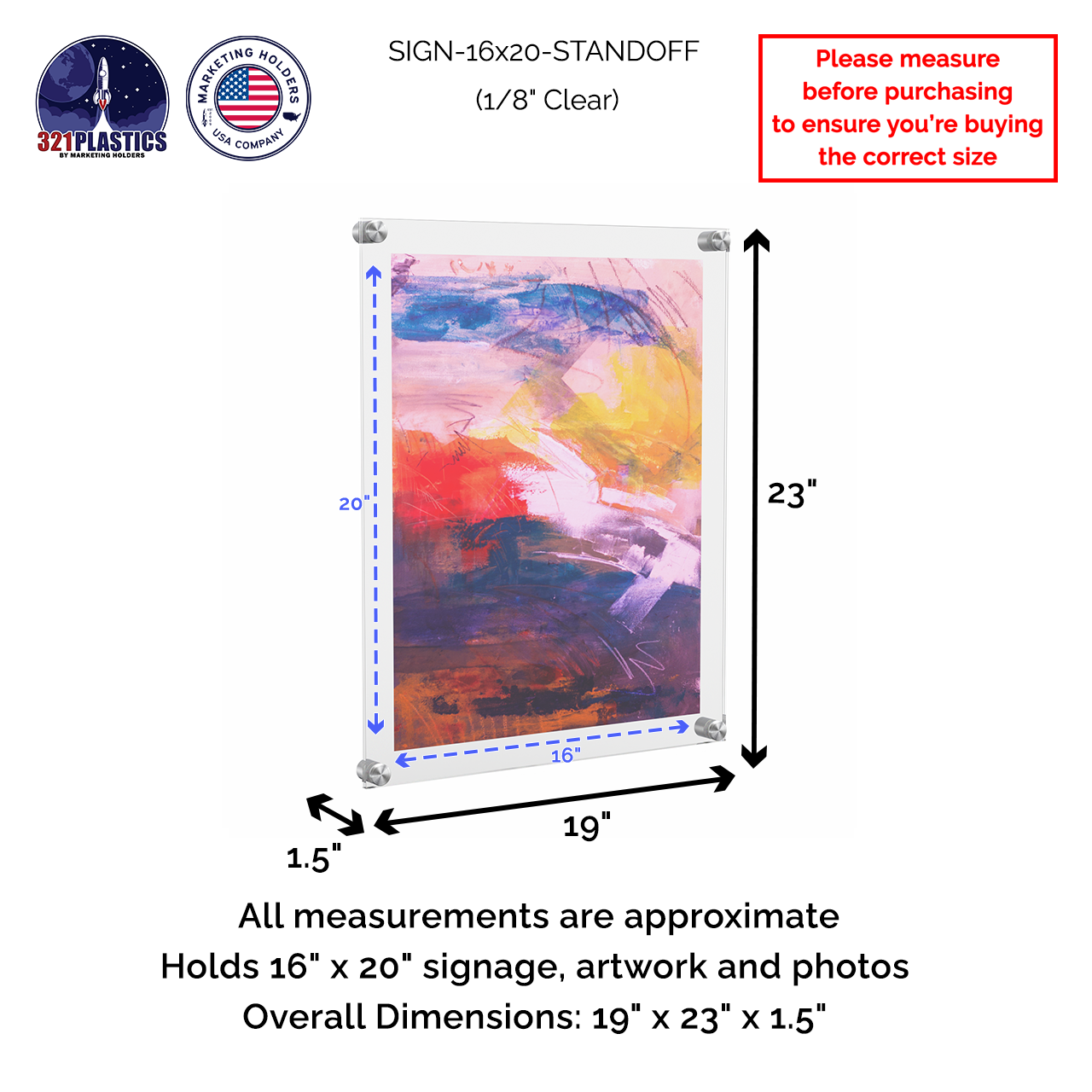 16" x 20" Wall Sign Holder Floating Graphic Poster Display