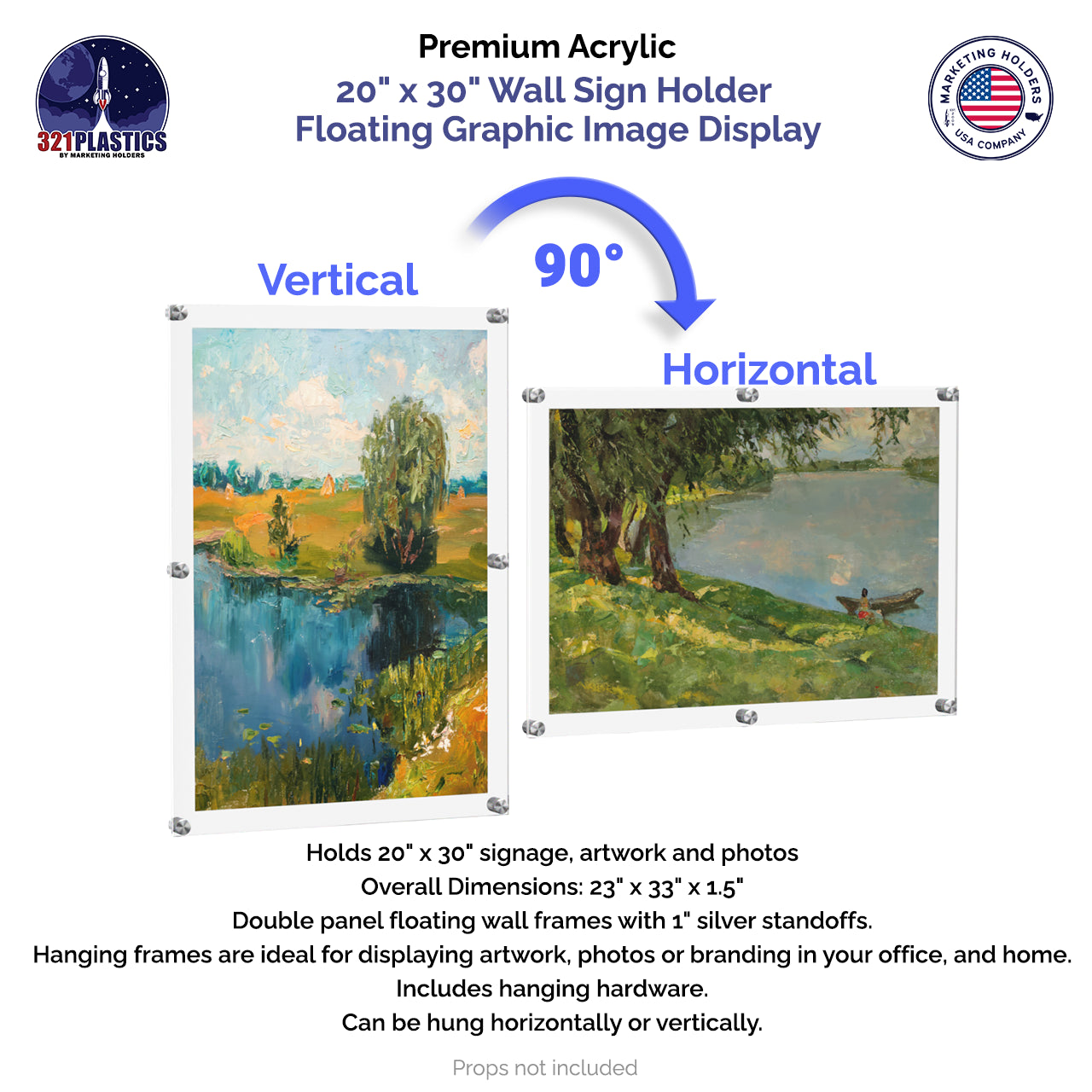 20" x 30" Wall Sign Holder Floating Graphic Poster Display