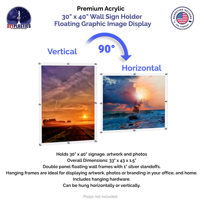 30" x 40" Wall Sign Holder Floating Graphic Poster Display