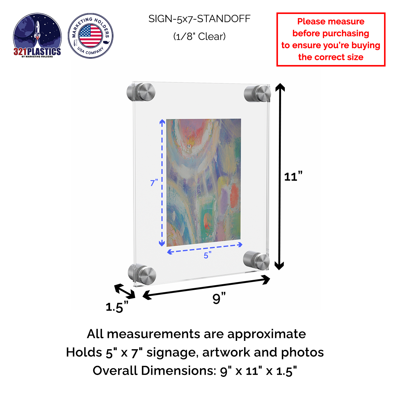 5" x 7" Wall Sign Holder Floating Graphic Image Display