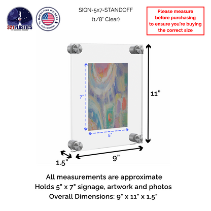 5" x 7" Wall Sign Holder Floating Graphic Image Display