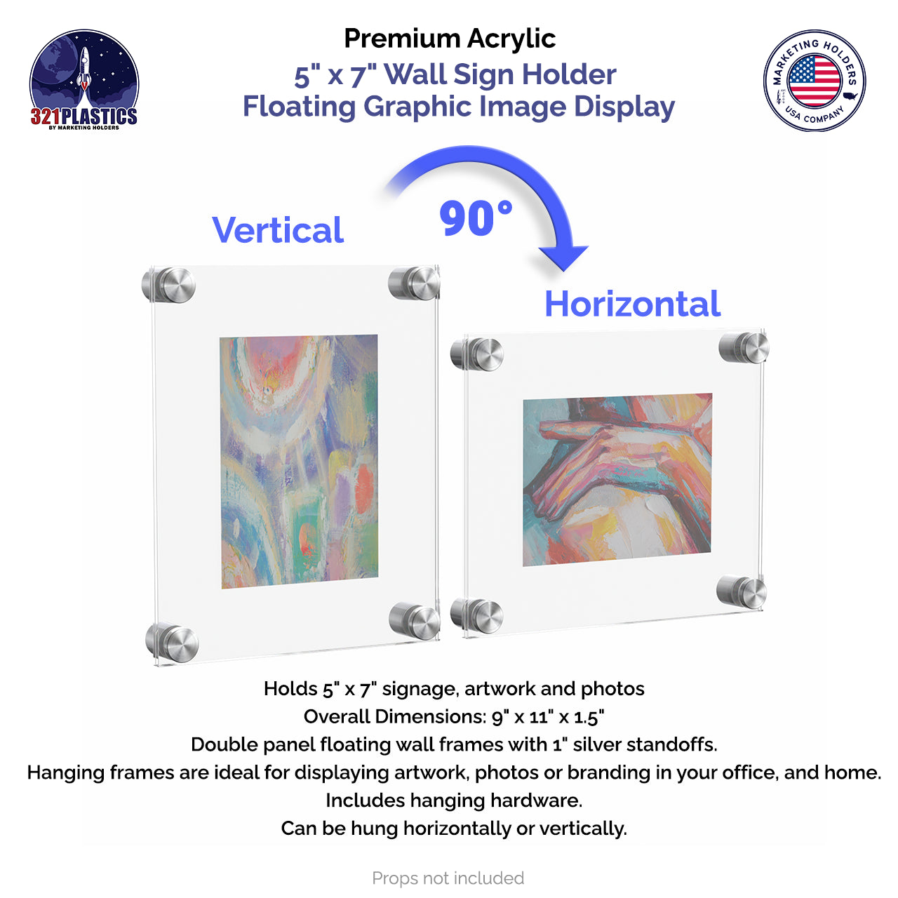 5" x 7" Wall Sign Holder Floating Graphic Image Display