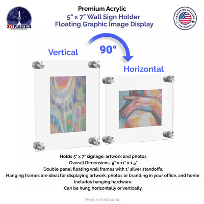 5" x 7" Wall Sign Holder Floating Graphic Image Display