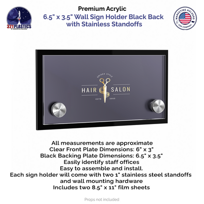 6.5" x 3.5" Wall Sign Holder Black Back with Stainless Standoffs