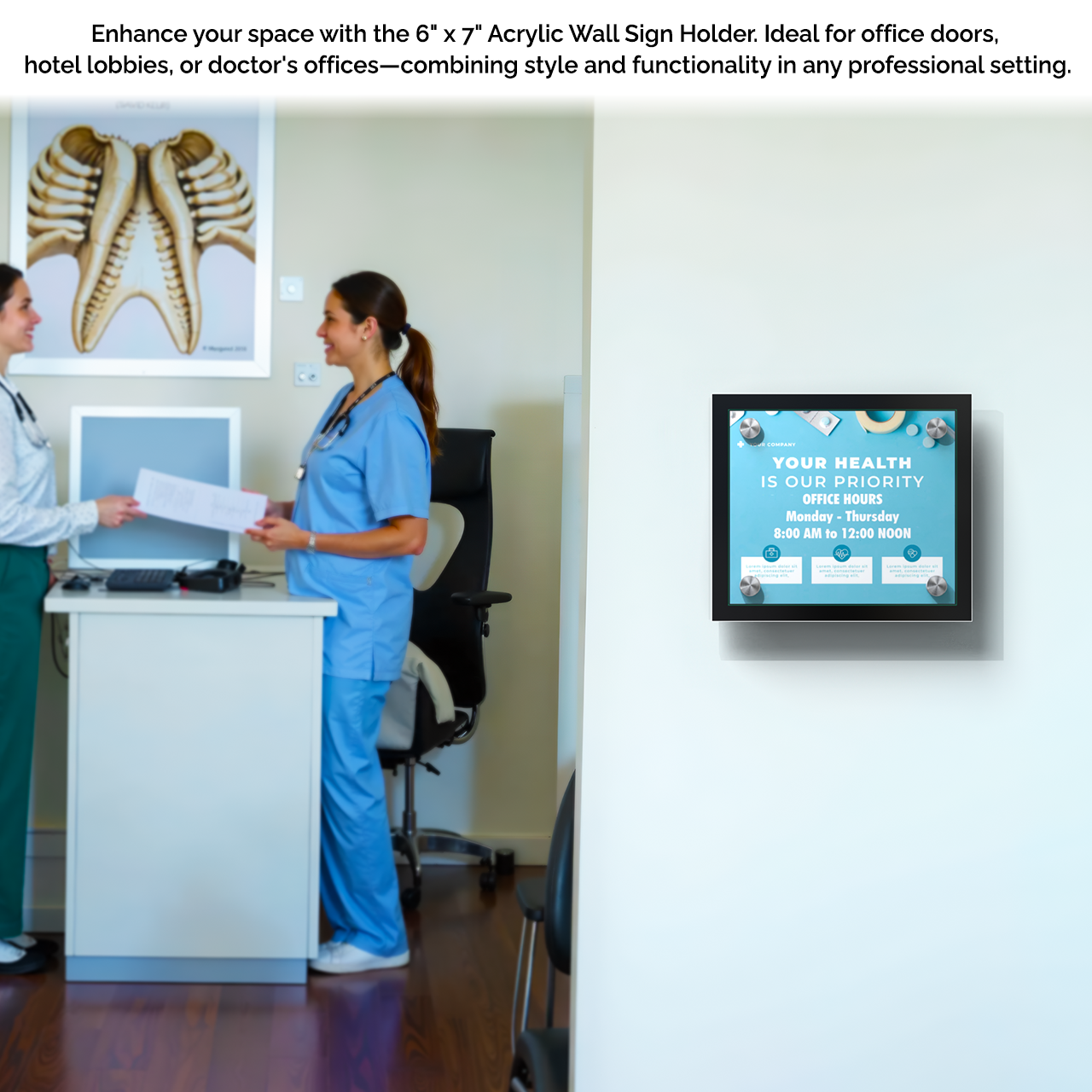 6" x 7" Wall Sign Holder Black Back with Stainless Standoffs