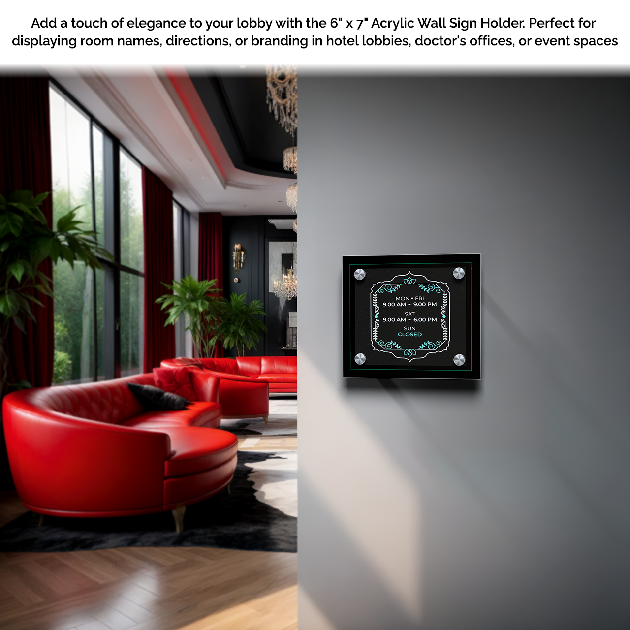 6" x 7" Wall Sign Holder Black Back with Stainless Standoffs