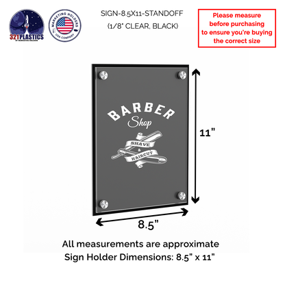 8.5" x 11" Wall Sign Holder Black Back with Standoffs