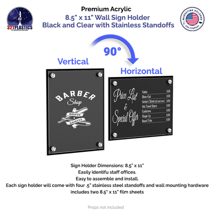 8.5" x 11" Wall Sign Holder Black Back with Standoffs