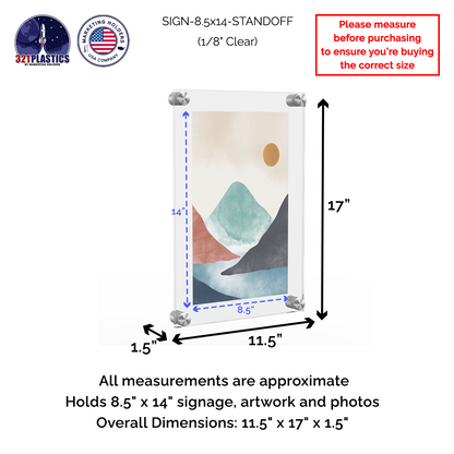 8.5" x 14" Wall Sign Holder Floating Graphic Image Display