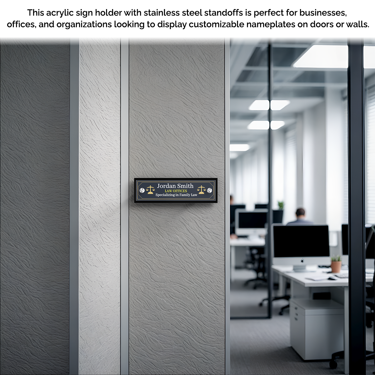 8.5" x 2.5" Wall Sign Holder Black Back with Stainless Standoffs