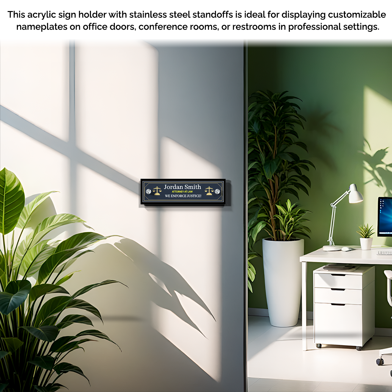 8.5" x 2.5" Wall Sign Holder Black Back with Stainless Standoffs