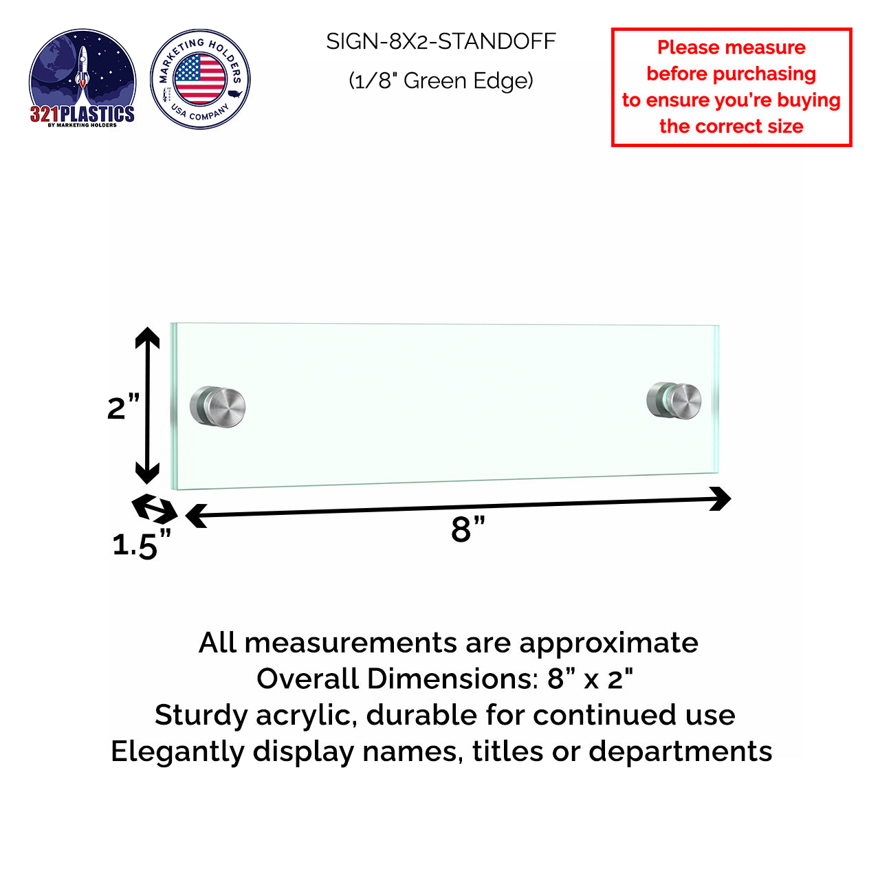 8" x 2" Wall Sign Holder Euro Style With Stainless Standoffs