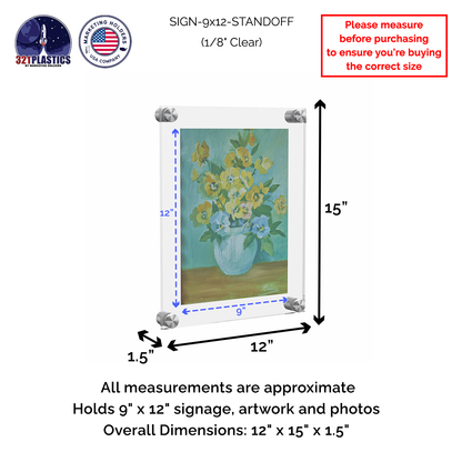 9" x 12" Wall Sign Holder Floating Graphic Image Display