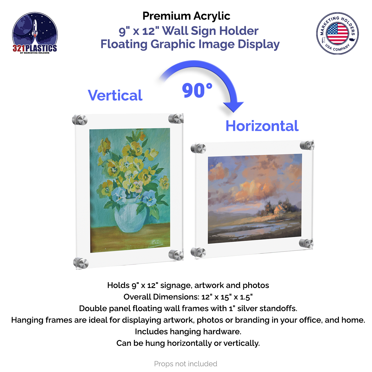 9" x 12" Wall Sign Holder Floating Graphic Image Display