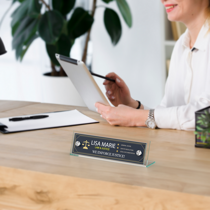 8"W x 2"H Sign Frame Desk Nameplate Slanted with Silver Standoffs