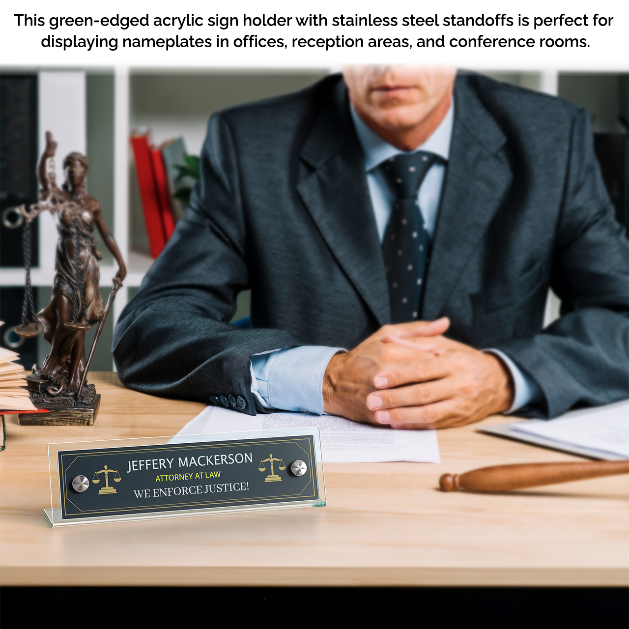 8"W x 2"H Sign Frame Desk Nameplate Slanted with Silver Standoffs