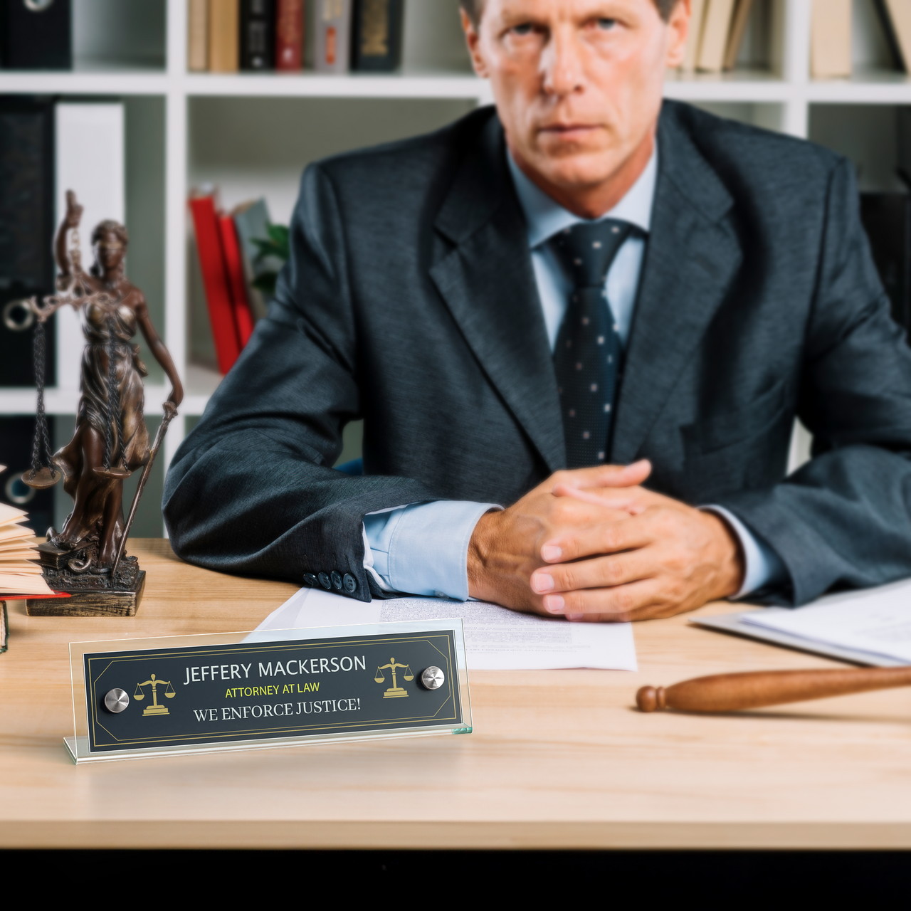 8"W x 2"H Sign Frame Desk Nameplate Slanted with Silver Standoffs