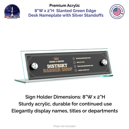 8"W x 2"H Sign Frame Desk Nameplate Slanted with Silver Standoffs
