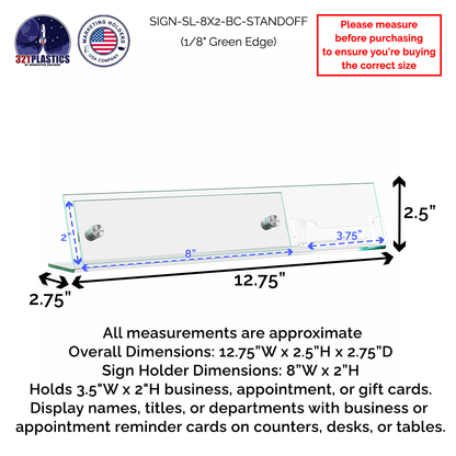 8"W x 2"H Modern Desk Nameplate Slanted Sign with Card Pocket