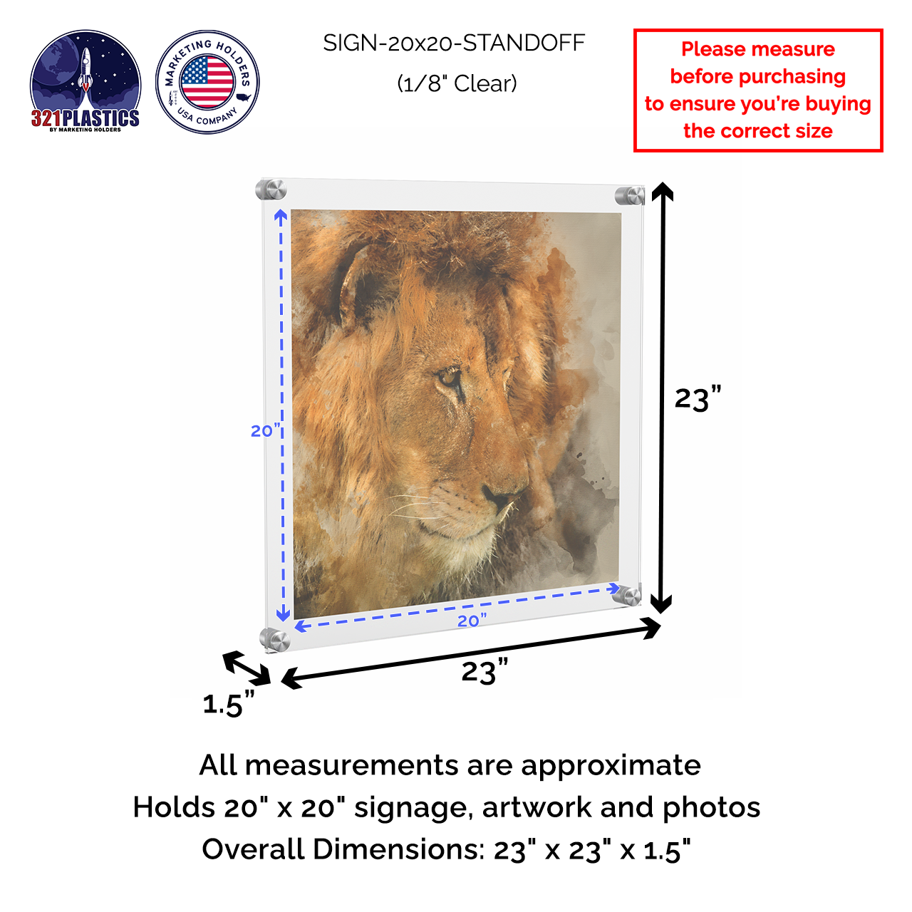 20" x 20" Wall Sign Holder Floating Graphic Poster Display