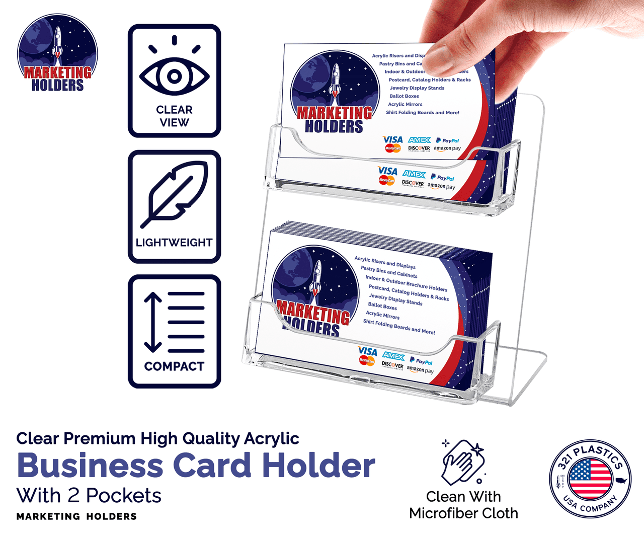 2 Pocket Business Gift Card Display Rack Horizontal Desk Stand