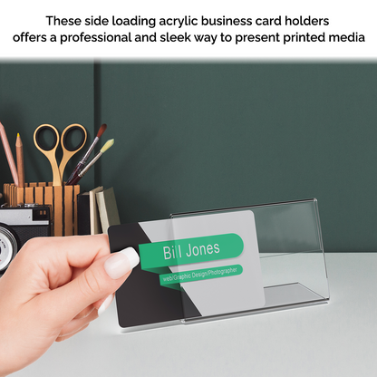 3.5"W x 2"H Business Card Holder Slant Back Display Side Load